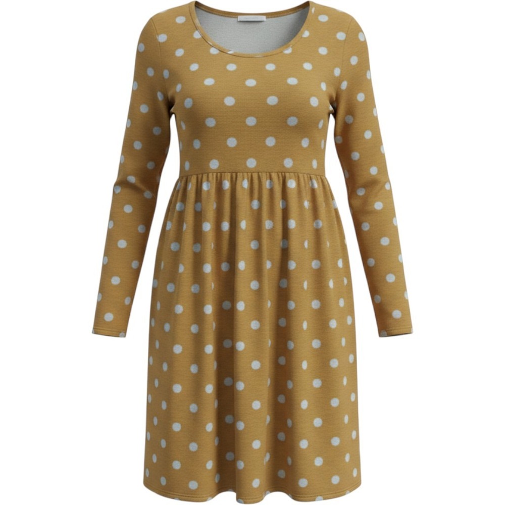 Hello Miz Maternity Dress XL Mustard‎ Yellow Polka Dot Long Sleeve Pocket Empire